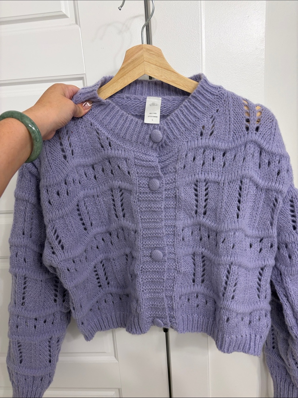 Lavender Cropped Knit Cardigan Sweater